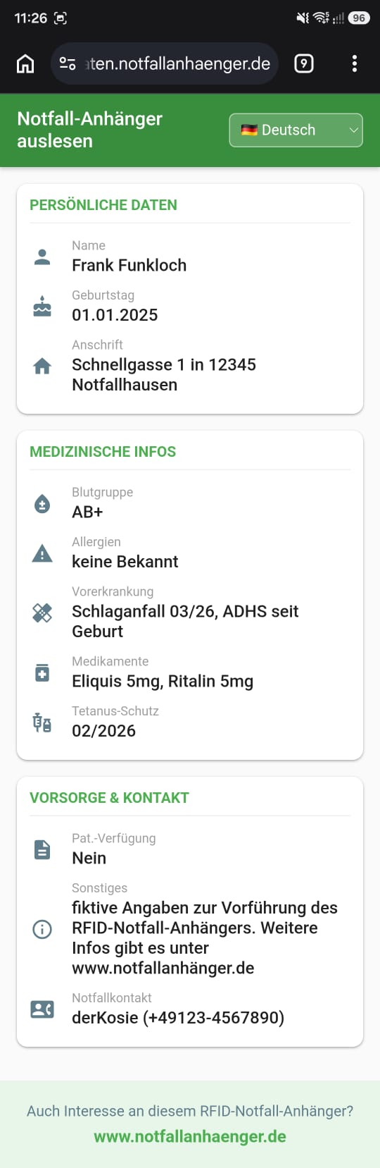 App-Ansicht zum Auslesen