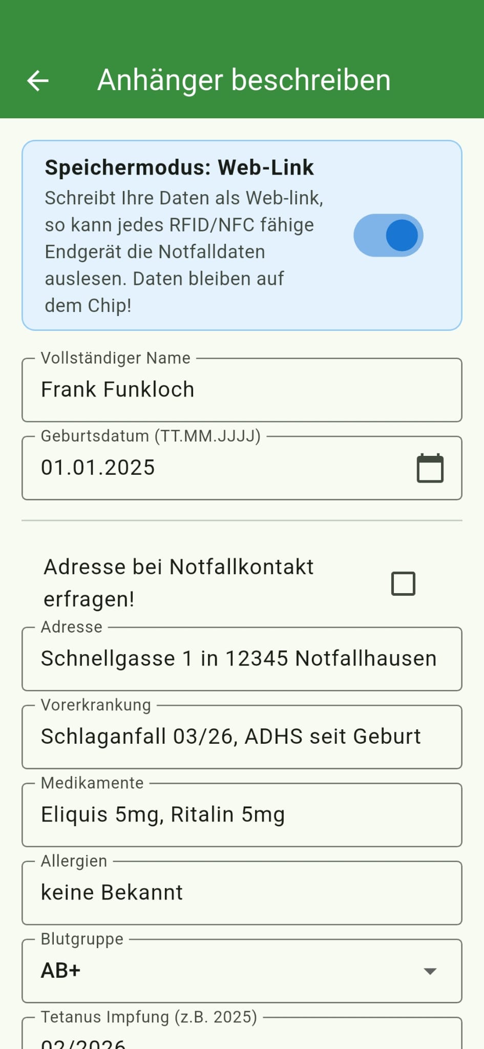 App-Ansicht für den Web-Link